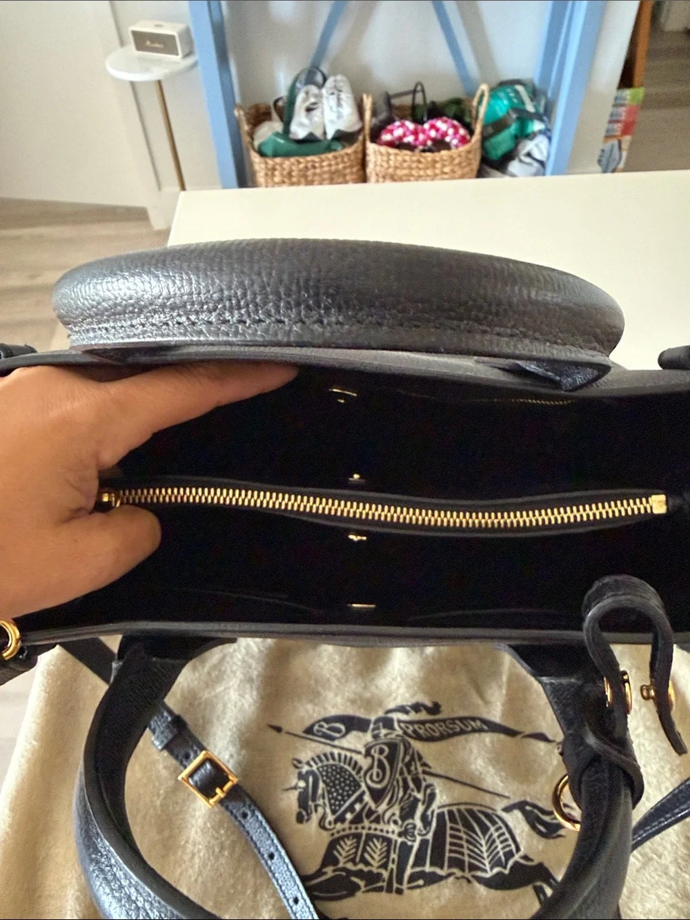 Burberry Black Pebbled Leather Satchel with Gold Hardware - Picture 7 of 8